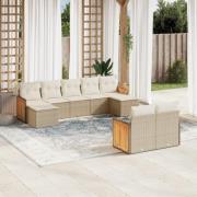 vidaXL Soffgrupp för trädgården med dynor 9 delar beige konstrotting