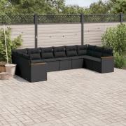 vidaXL Loungegrupp 10 delar med svarta dynor konstrotting