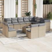 vidaXL Soffgrupp för trädgården med dynor 13 delar beige konstrotting