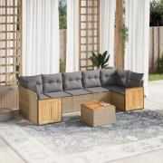 vidaXL Matgrupp för trädgården med dynor 8 delar beige konstrotting
