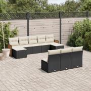 vidaXL Loungegrupp 10 delar med svarta dynor konstrotting