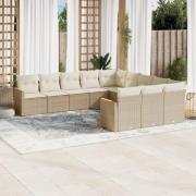 vidaXL Loungegrupp för trädgården m. dynor 11 delar beige konstrotting