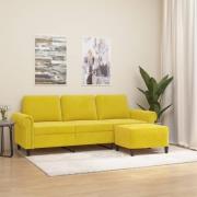 vidaXL 3-sitssoffa med fotpall gul 180 cm sammet
