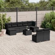 vidaXL Loungegrupp 10 delar med svarta dynor konstrotting