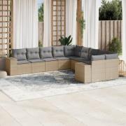 vidaXL Soffgrupp för trädgård med dynor 10 delar beige konstrotting