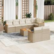 vidaXL Soffgrupp för trädgården med dynor 9 delar beige konstrotting