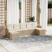 vidaXL Matgrupp för trädgården med dynor 7 delar beige konstrotting