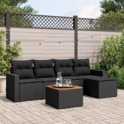 vidaXL Loungegrupp med dynor 6 delar svart konstrotting