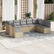 vidaXL Soffgrupp för trädgården med dynor 9 delar beige konstrotting