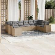 vidaXL Soffgrupp för trädgård med dynor 10 delar beige konstrotting