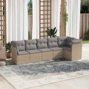 vidaXL Soffgrupp för trädgården med dynor 6 delar beige konstrotting