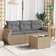 vidaXL Soffgrupp för trädgård med dynor 4 delar beige konstrotting