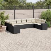 vidaXL Loungegrupp 10 delar med svarta dynor konstrotting
