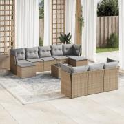 vidaXL Loungegrupp för trädgården m. dynor 11 delar beige konstrotting