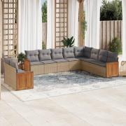 vidaXL Soffgrupp för trädgård med dynor 10 delar beige konstrotting