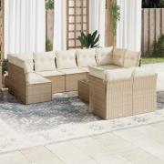 vidaXL Soffgrupp för trädgård med dynor 10 delar beige konstrotting