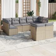 vidaXL Soffgrupp för trädgården med dynor 9 delar beige konstrotting