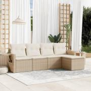 vidaXL Soffgrupp för trädgården med dynor 5 delar beige konstrotting