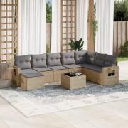 vidaXL Soffgrupp för trädgården med dynor 9 delar beige konstrotting