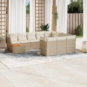 vidaXL Loungegrupp för trädgården m. dynor 11 delar beige konstrotting