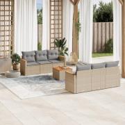 vidaXL Matgrupp för trädgården med dynor 7 delar beige konstrotting