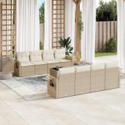 vidaXL Soffgrupp för trädgården med dynor 9 delar beige konstrotting