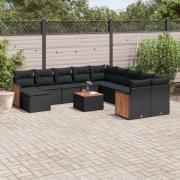 vidaXL Loungegrupp med dynor 12 delar svart konstrotting