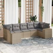 vidaXL Matgrupp för trädgården med dynor 7 delar beige konstrotting