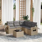 vidaXL Soffgrupp för trädgården med dynor 6 delar beige konstrotting
