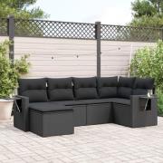 vidaXL Loungegrupp med dynor 6 delar svart konstrotting