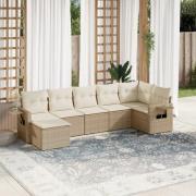 vidaXL Matgrupp för trädgården med dynor 7 delar beige konstrotting