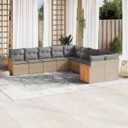 vidaXL Soffgrupp för trädgård med dynor 10 delar beige konstrotting