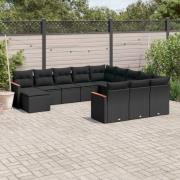 vidaXL Loungegrupp med dynor 12 delar svart konstrotting