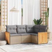 vidaXL Soffgrupp för trädgård med dynor 4 delar beige konstrotting