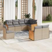 vidaXL Matgrupp för trädgården med dynor 8 delar beige konstrotting