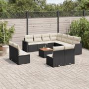vidaXL Loungegrupp med dynor 12 delar svart konstrotting