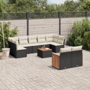 vidaXL Loungegrupp 10 delar med svarta dynor konstrotting