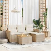 vidaXL Soffgrupp för trädgården med dynor 5 delar beige konstrotting
