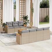 vidaXL Matgrupp för trädgården med dynor 8 delar beige konstrotting