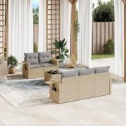 vidaXL Soffgrupp för trädgården med dynor 6 delar beige konstrotting