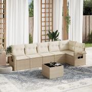 vidaXL Matgrupp för trädgården med dynor 7 delar beige konstrotting