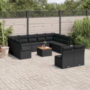 vidaXL Loungegrupp med dynor 12 delar svart konstrotting