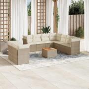 vidaXL Loungegrupp för trädgården m. dynor 11 delar beige konstrotting