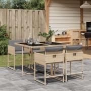 vidaXL Matgrupp för trädgården med dynor 5 delar mixbeige konstrotting