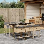 vidaXL Matgrupp för trädgården med dynor 7 delar mixbeige konstrotting
