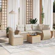vidaXL Soffgrupp för trädgården med dynor 6 delar beige konstrotting