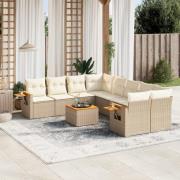 vidaXL Soffgrupp för trädgården med dynor 9 delar beige konstrotting