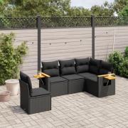 vidaXL Loungegrupp för trädgården med dynor 5 delar svart konstrotting