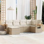 vidaXL Soffgrupp för trädgården med dynor 6 delar beige konstrotting