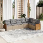 vidaXL Matgrupp för trädgården med dynor 7 delar beige konstrotting